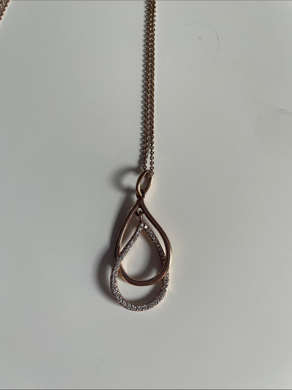 Rose Gold Plated Silver Double Teardrop Pendant Necklace